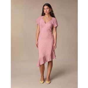 ROUJE Rosalba Confettis Pink Polka Dot Asymmetrical Midi Dress NWT Sz 36
